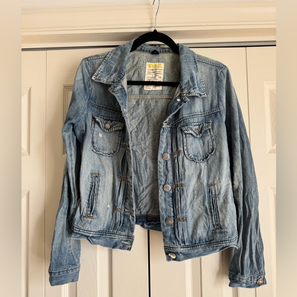 J.Crew Denim Distressed Jacket in Antique Sanded Blue Wash